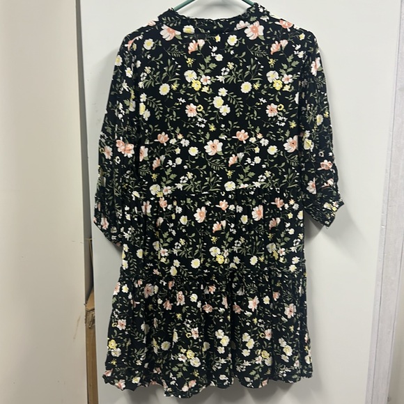 J Gee Black Floral Babydoll 3 Quarter Sleeve Half Button Up Dress Womens Small - Picture 5 of 7